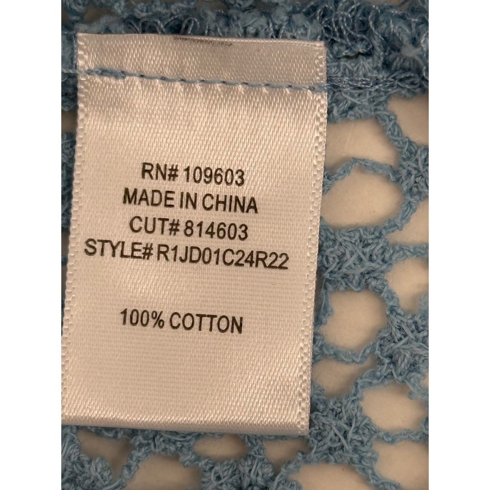 Rabbit Rabbit Rabbit Designs Blue Crochet Cotton Cardigan Sweater Sz M - Picture 8 of 9